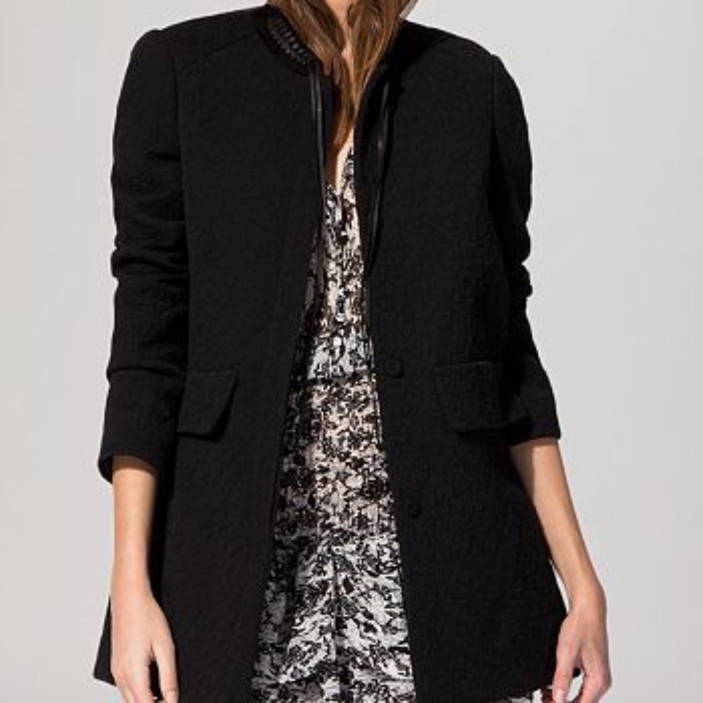 Maje Gretelle Leather-trimmed cotton Jacquard Coat sz 36 XS